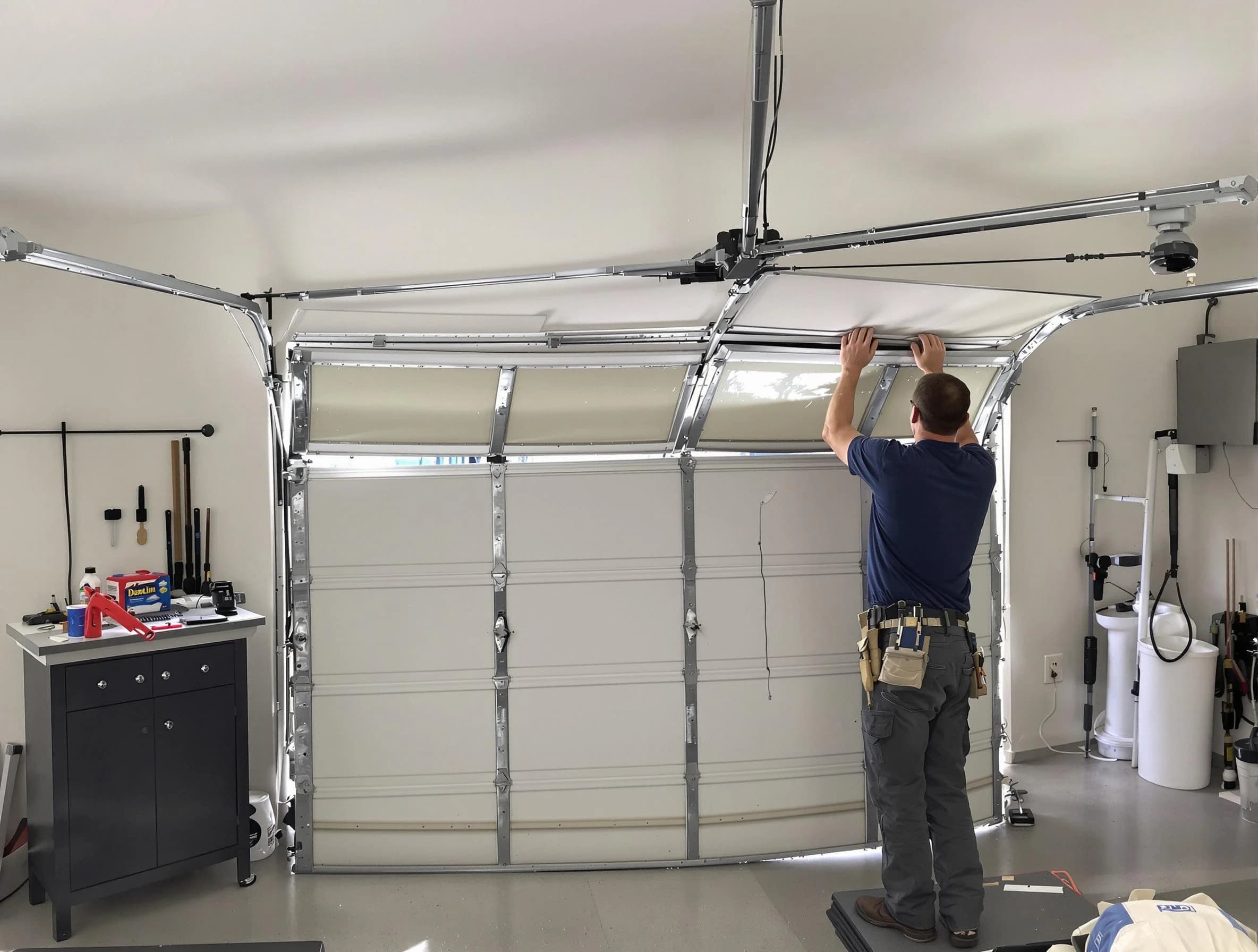 Rahway Garage Door Repair specialist performing precise section replacement on Rahway garage door
