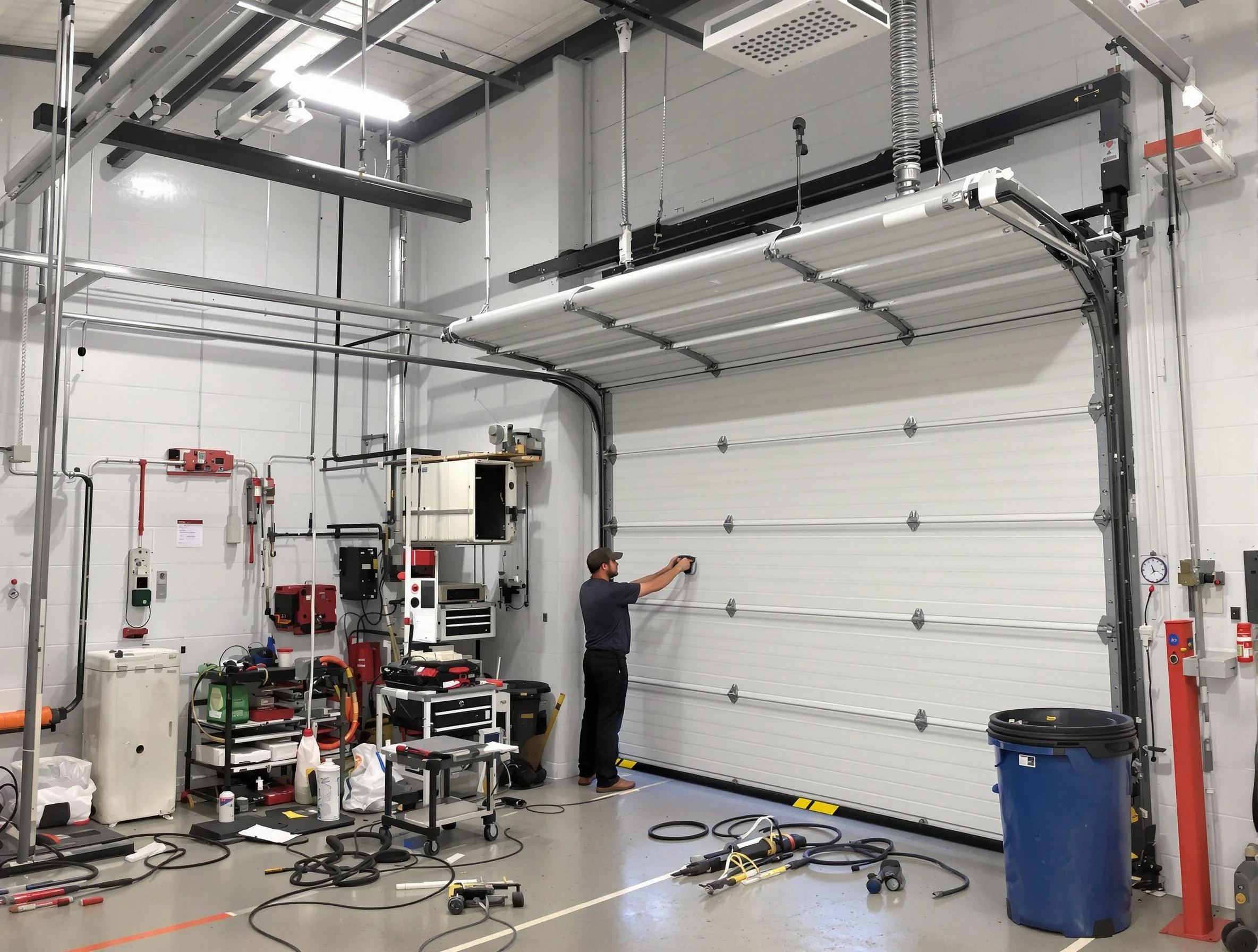 Rahway Garage Door Repair certified technician performing commercial door repair at a Rahway business facility