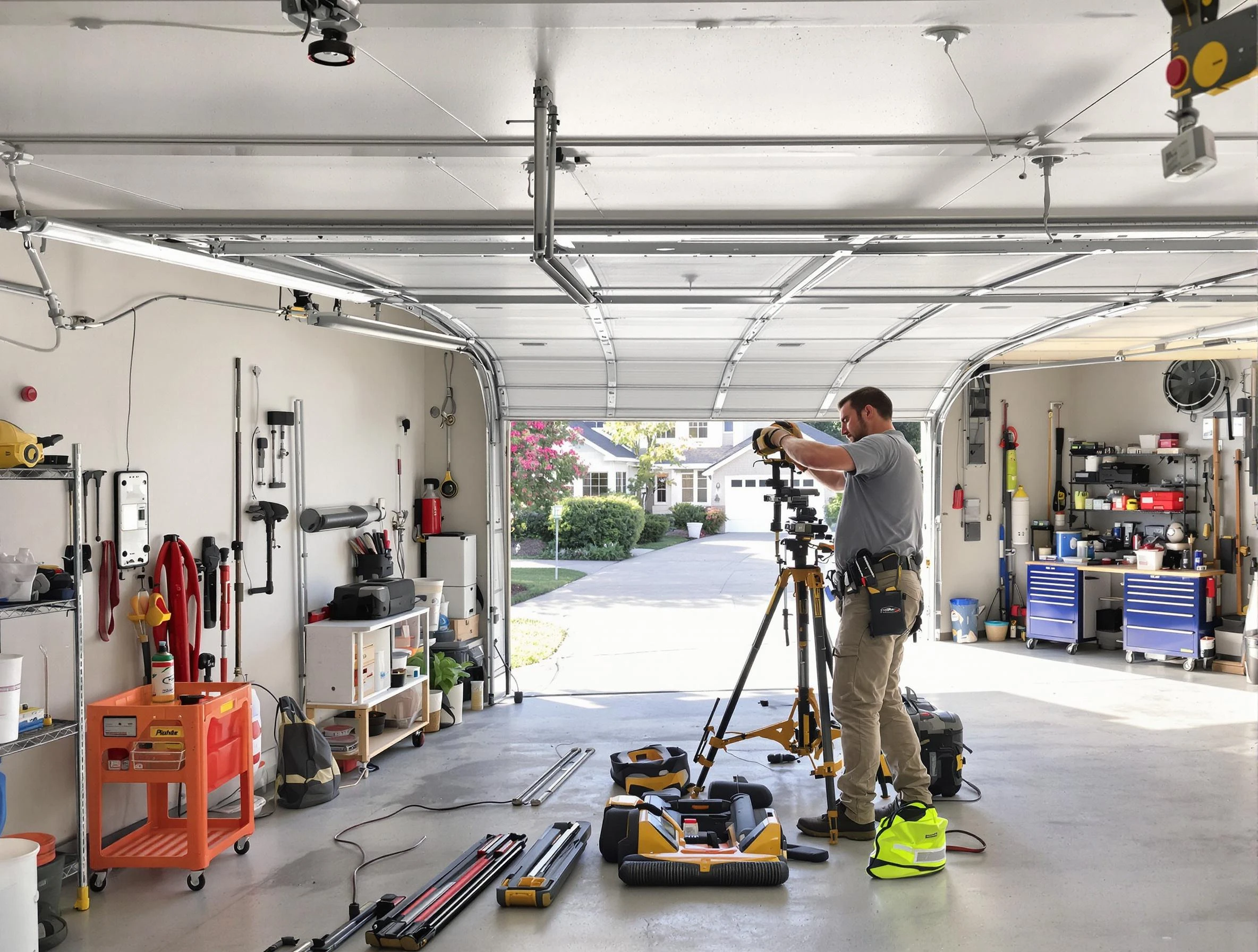 Rahway Garage Door Repair specialist performing laser-guided track alignment in Rahway
